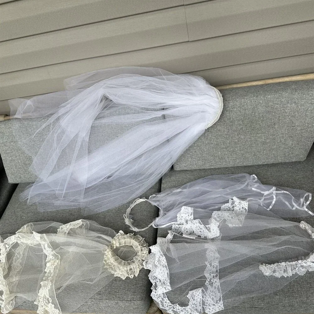 First Communion Veil and Bridal Veil Vintage Lot of 4 Netting Lace Beaded